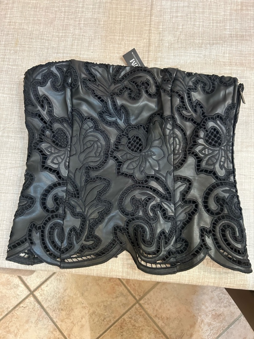 White House Black Market Faux Leather Cutwork Bustier Size 6 NWT